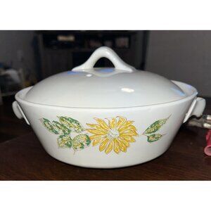 Vintage Dish W/vented Lid Sunflower Mid-century Bowl Farmhouse 1960’s Collectors
